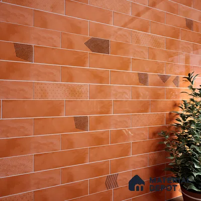 Subway Wall Tile TL 06427 U Eterna Tangerine 12 x 4 inch Ceramic Glossy Finish - 8 mm  | Suitable for Accent / Feature Walls, Bathroom, Kitchen Wall & Backsplashes (Sample)