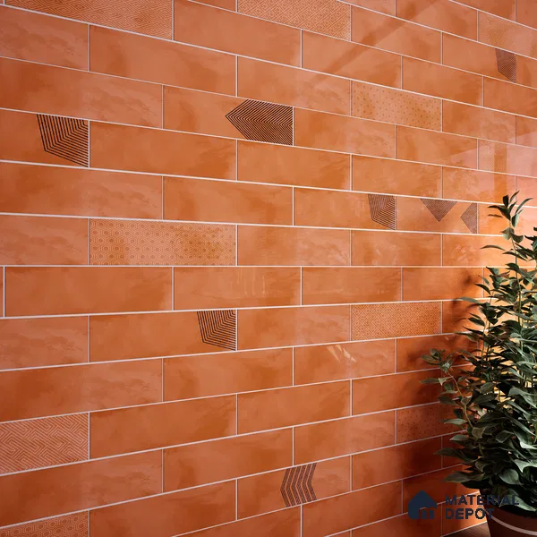 Subway Wall Tile TL 06427 U Eterna Tangerine 12 x 4 inch Ceramic Glossy Finish - 8 mm  | Suitable for Accent / Feature Walls, Bathroom, Kitchen Wall & Backsplashes (Sample)