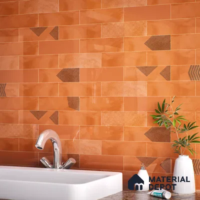 Subway Wall Tile TL 06427 U Eterna Tangerine 12 x 4 inch Ceramic Glossy Finish - 8 mm  | Suitable for Accent / Feature Walls, Bathroom, Kitchen Wall & Backsplashes (Sample)