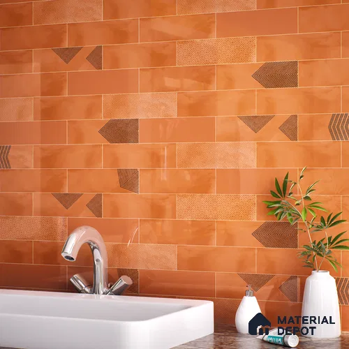 Subway Wall Tile TL 06427 U Eterna Tangerine 12 x 4 inch Ceramic Glossy Finish - 8 mm  | Suitable for Accent / Feature Walls, Bathroom, Kitchen Wall & Backsplashes
