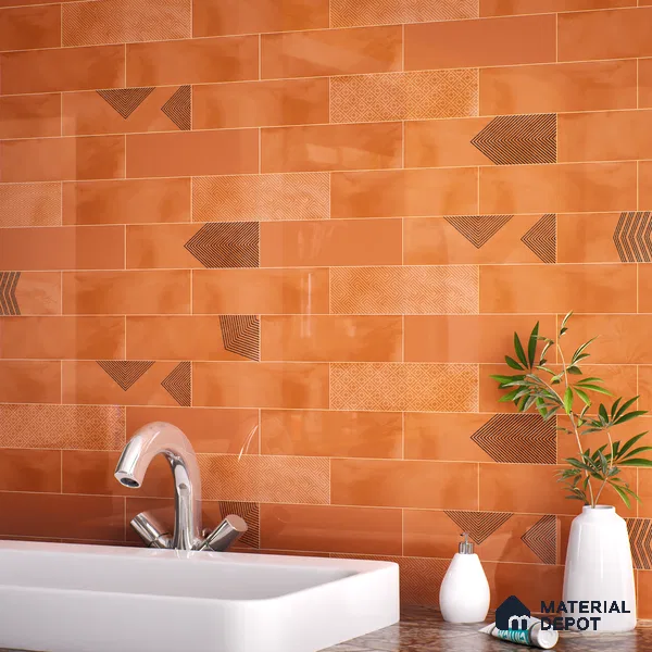 Subway Wall Tile TL 06427 U Eterna Tangerine 12 x 4 inch Ceramic Glossy Finish - 8 mm  | Suitable for Accent / Feature Walls, Bathroom, Kitchen Wall & Backsplashes (Sample)