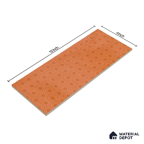Subway Wall Tile TL 06427 V Eterna Tangerine Orange 12 x 4 inch Ceramic Glossy Finish - 8 mm | 24 Random Design | Suitable for Accent / Feature Walls, Bathroom, Kitchen Wall & Backsplashes (Sample)