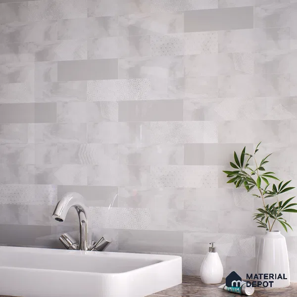 Subway Wall Tile TL 06427 W Eterna Frost 12 x 4 inch Ceramic Glossy Finish - 8 mm  | Suitable for Accent / Feature Walls, Bathroom, Kitchen Wall & Backsplashes (Sample)