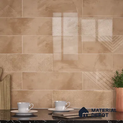 Subway Wall Tile TL 06427 Z Eterna Mocha Brown Umber 12 x 4 inch Ceramic Glossy Finish - 8 mm | 24 Random Design | Suitable for Accent / Feature Walls, Bathroom, Kitchen Wall & Backsplashes (Sample)