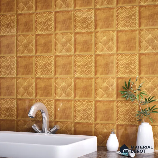 Subway Wall Tile TL 06428 AG Nordica Citrine Glow 8 x 8 inch Ceramic Glossy Finish - 8 mm  | Suitable for Accent / Feature Walls, Bathroom, Kitchen Wall & Backsplashes (Sample)