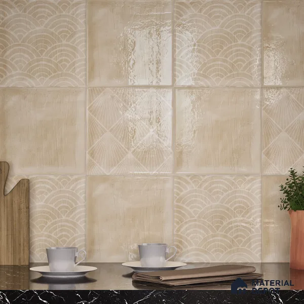 Plain Subway Wall Tile TL 06428 Nordica Sand 8 x 8 inch Ceramic Glossy Finish - 8 mm  | Suitable for Accent / Feature Walls, Bathroom, Kitchen Wall & Backsplashes (Sample)