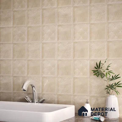 Plain Subway Wall Tile TL 06428 Nordica Sand 8 x 8 inch Ceramic Glossy Finish - 8 mm  | Suitable for Accent / Feature Walls, Bathroom, Kitchen Wall & Backsplashes (Sample)
