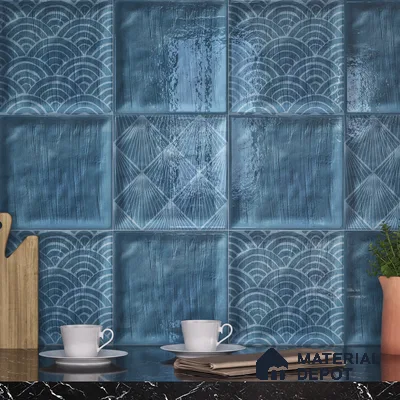 Plain Subway Wall Tile TL 06428 J Nordica Aqua Horizon 8 x 8 inch Ceramic Glossy Finish - 8 mm  | Suitable for Accent / Feature Walls, Bathroom, Kitchen Wall & Backsplashes (Sample)