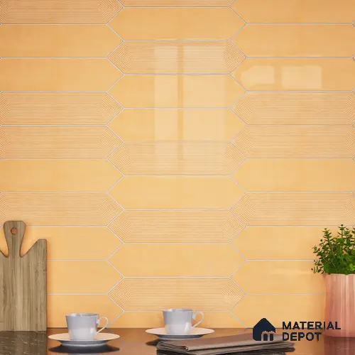 Subway Wall Tile TL 06430 E Lineage Picket Amber Plain 12 x 3 inch Ceramic Glossy Finish - 10 mm | Suitable for Accent / Feature Walls, Bathroom, Kitchen Wall & Backsplashes