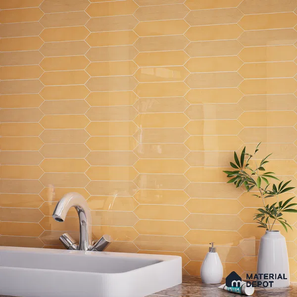 Subway Wall Tile TL 06430 E Lineage Picket Amber Plain 12 x 3 inch Ceramic Glossy Finish - 10 mm  | Suitable for Accent / Feature Walls, Bathroom, Kitchen Wall & Backsplashes (Sample)
