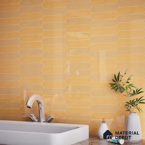 Subway Wall Tile TL 06430 E Lineage Picket Amber Plain 12 x 3 inch Ceramic Glossy Finish - 10 mm | Suitable for Accent / Feature Walls, Bathroom, Kitchen Wall & Backsplashes