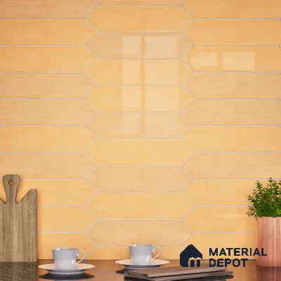 Subway Wall Tile TL 06430 F Lineage Picket Amber Highlighter 12 x 3 inch Ceramic Glossy Finish - 10 mm  | Suitable for Accent / Feature Walls, Bathroom, Kitchen Wall & Backsplashes (Sample)