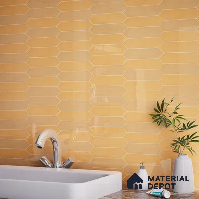 Subway Wall Tile TL 06430 F Lineage Picket Amber Highlighter 12 x 3 inch Ceramic Glossy Finish - 10 mm  | Suitable for Accent / Feature Walls, Bathroom, Kitchen Wall & Backsplashes (Sample)