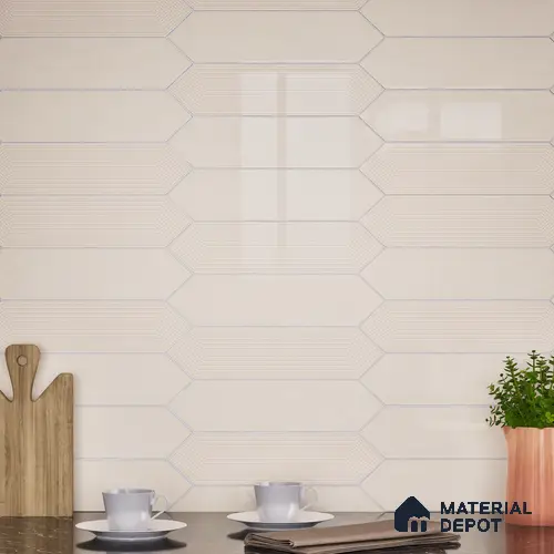 Subway Wall Tile TL 06430 G Lineage Picket Ivory Plain 12 x 3 inch Ceramic Glossy Finish - 10 mm  | Suitable for Accent / Feature Walls, Bathroom, Kitchen Wall & Backsplashes