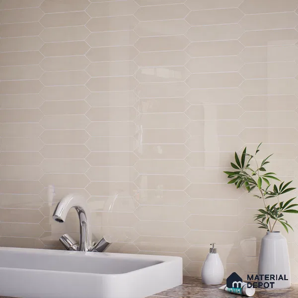 Subway Wall Tile TL 06430 G Lineage Picket Ivory Plain 12 x 3 inch Ceramic Glossy Finish - 10 mm  | Suitable for Accent / Feature Walls, Bathroom, Kitchen Wall & Backsplashes (Sample)