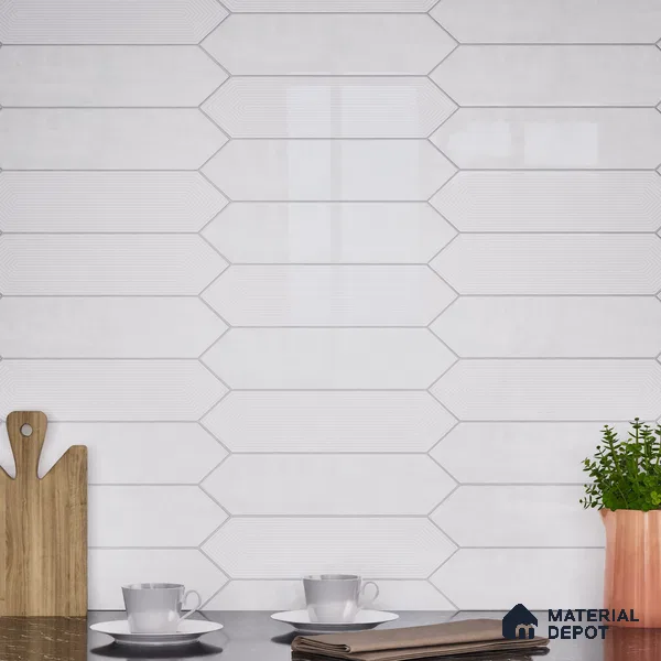 Subway Wall Tile TL 06430 O Lineage Picket Arctic Plain 12 x 3 inch Ceramic Glossy Finish - 10 mm  | Suitable for Accent / Feature Walls, Bathroom, Kitchen Wall & Backsplashes