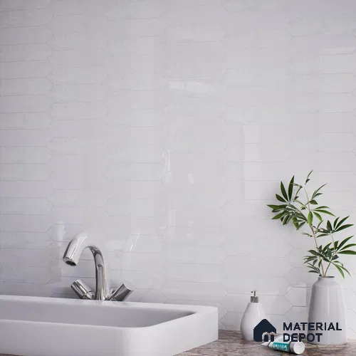 Subway Wall Tile TL 06430 O Lineage Picket Arctic Plain 12 x 3 inch Ceramic Glossy Finish - 10 mm  | Suitable for Accent / Feature Walls, Bathroom, Kitchen Wall & Backsplashes