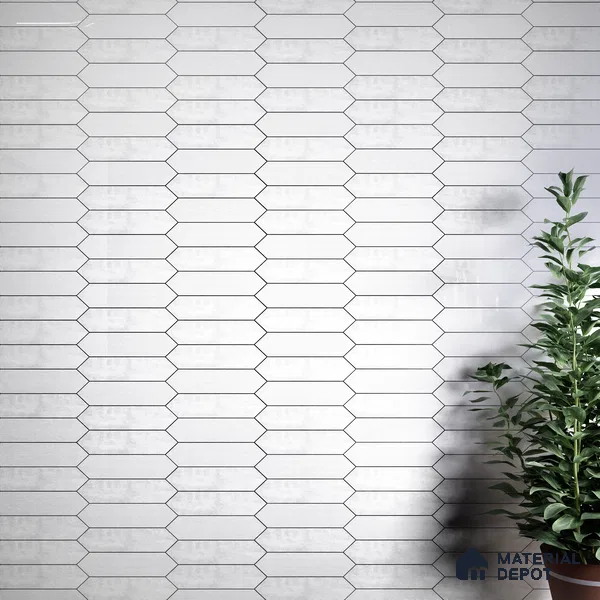 Subway Wall Tile TL 06430 O Lineage Picket Arctic Plain 12 x 3 inch Ceramic Glossy Finish - 10 mm  | Suitable for Accent / Feature Walls, Bathroom, Kitchen Wall & Backsplashes