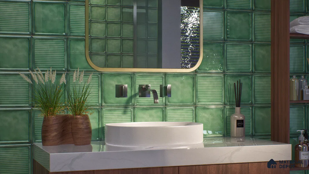 Subway Wall Tile TL 06439 G Glaciera Verdant Plain 8 x 8 inch Ceramic Glossy Finish - 6 mm | 24 Random Design | Suitable for Accent / Feature Walls, Bathroom, Kitchen Wall & Backsplashes (Sample)