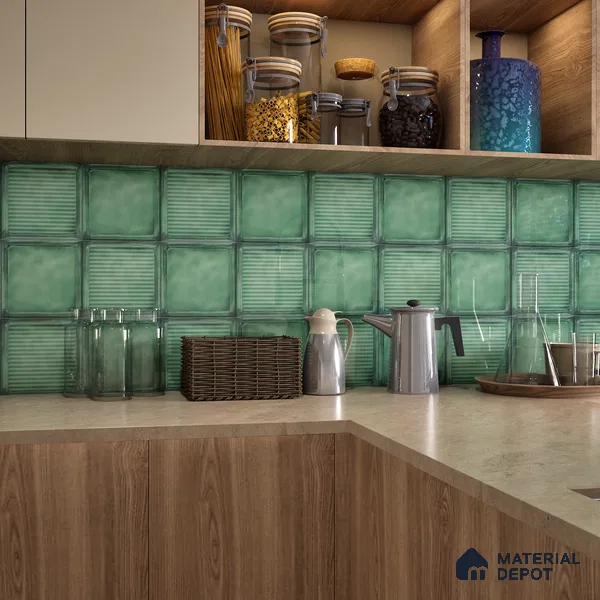 Subway Wall Tile TL 06439 G Glaciera Verdant Plain 8 x 8 inch Ceramic Glossy Finish - 6 mm | 24 Random Design | Suitable for Accent / Feature Walls, Bathroom, Kitchen Wall & Backsplashes (Sample)