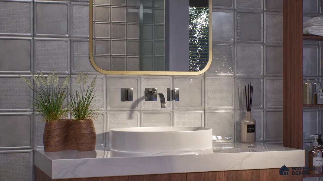 Subway Wall Tile TL 06439 M Glaciera Pearl 8 x 8 inch Ceramic Glossy Finish - 6 mm | 24 Random Design | Suitable for Accent / Feature Walls, Bathroom, Kitchen Wall & Backsplashes (Sample)