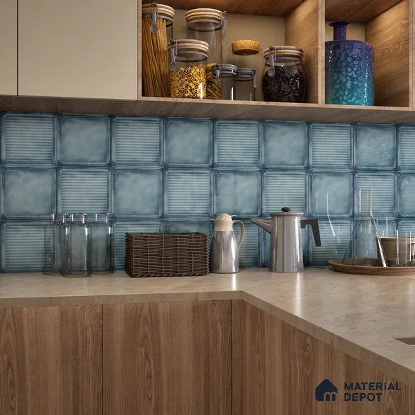 Subway Wall Tile TL 06439 Glaciera Lagoon Plain 8 x 8 inch Ceramic Glossy Finish - 6 mm | 24 Random Design | Suitable for Accent / Feature Walls, Bathroom, Kitchen Wall & Backsplashes (Sample)
