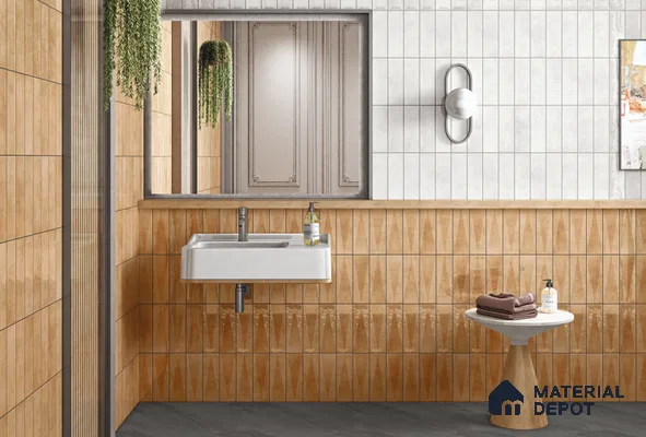 Subway Wall Tile TL 06164 H Solara Soft Dune Base 9 x 3 inch Ceramic Glossy Finish - 10 mm | 25 Random Design | Suitable for Accent / Feature Walls, Bathroom, Kitchen Wall & Backsplashes (Sample)