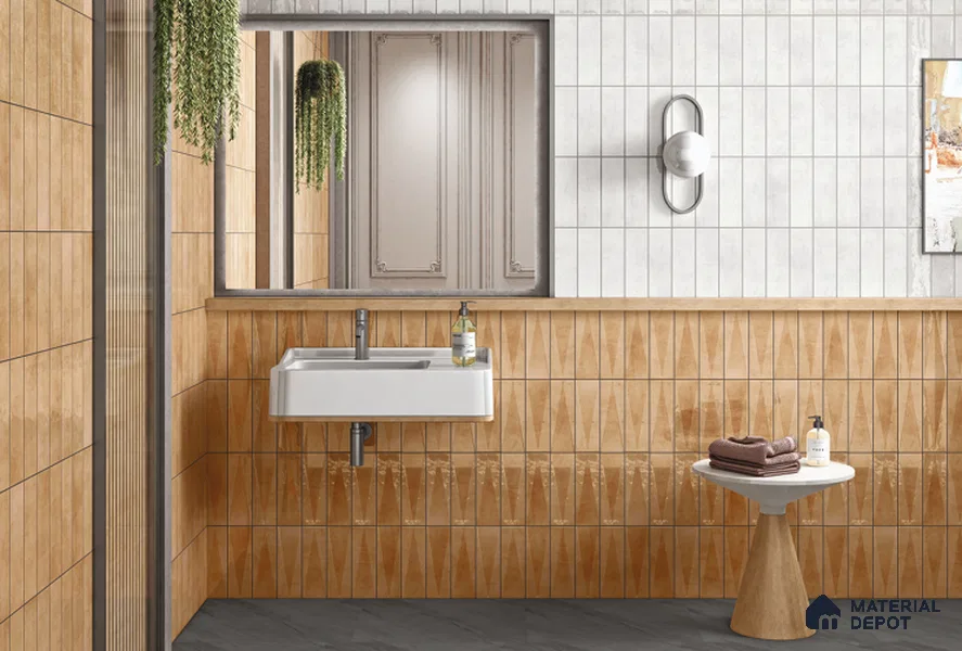 Subway Wall Tile TL 06164 H Solara Soft Dune Base 9 x 3 inch Ceramic Glossy Finish - 10 mm | 25 Random Design | Suitable for Accent / Feature Walls, Bathroom, Kitchen Wall & Backsplashes (Sample)