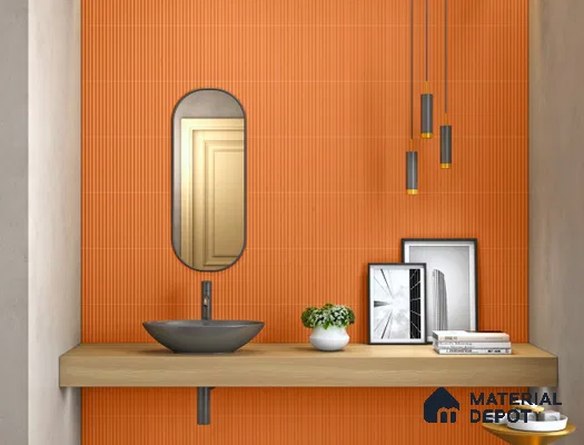 Fluted Subway Wall Tile TL 06165 H Whistle Amber Clay 12 x 3 inch Ceramic Matte Finish - 10 mm  | Suitable for Accent / Feature Walls, Bathroom, Kitchen Wall & Backsplashes