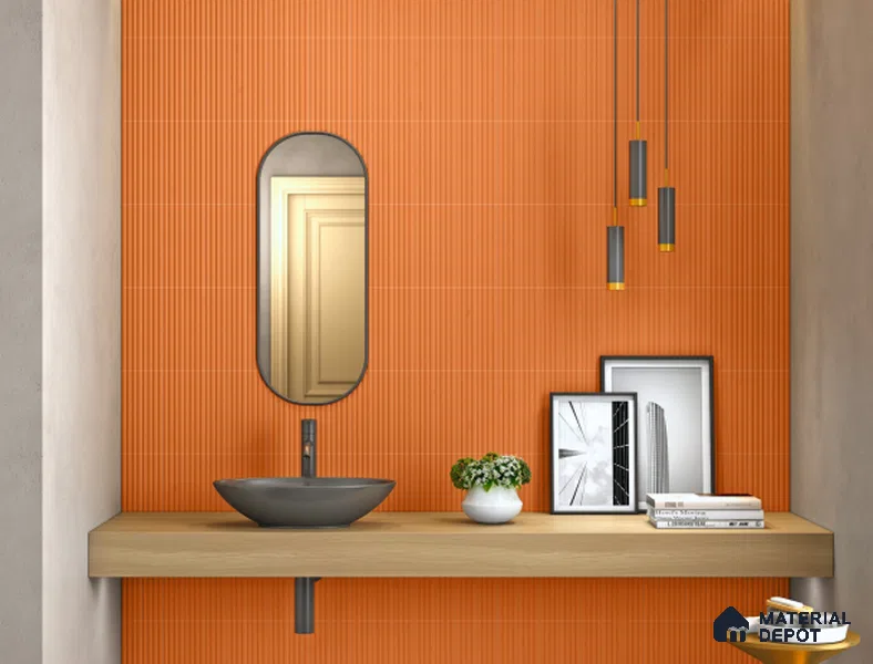 Fluted Subway Wall Tile TL 06165 H Whistle Amber Clay 12 x 3 inch Ceramic Matte Finish - 10 mm  | Suitable for Accent / Feature Walls, Bathroom, Kitchen Wall & Backsplashes