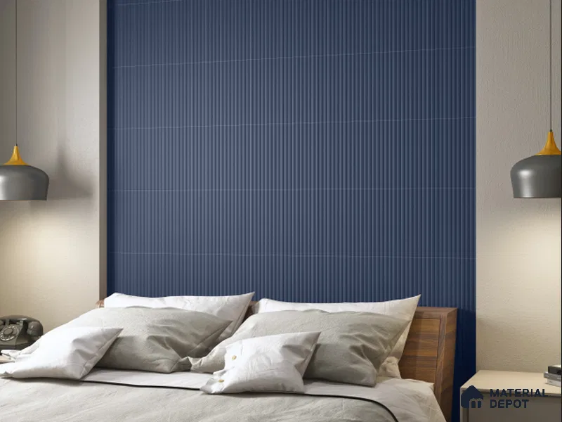 Fluted Subway Wall Tile TL 06165 D Whistle Indigo Drift 12 x 3 inch Ceramic Matte Finish - 10 mm  | Suitable for Accent / Feature Walls, Bathroom, Kitchen Wall & Backsplashes