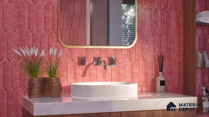 Subway Wall Tile TL 06163 C Cavalier Picket Rose Glow 12 x 3 inch Ceramic Glossy Finish - 10 mm | 16 Random Design | Suitable for Accent / Feature Walls, Bathroom, Kitchen Wall & Backsplashes