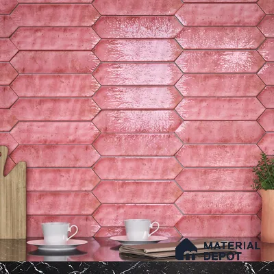 Subway Wall Tile TL 06163 C Cavalier Picket Rose Glow 12 x 3 inch Ceramic Glossy Finish - 10 mm | 16 Random Design | Suitable for Accent / Feature Walls, Bathroom, Kitchen Wall & Backsplashes