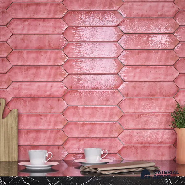 Subway Wall Tile TL 06163 C Cavalier Picket Rose Glow 12 x 3 inch Ceramic Glossy Finish - 10 mm | 16 Random Design | Suitable for Accent / Feature Walls, Bathroom, Kitchen Wall & Backsplashes