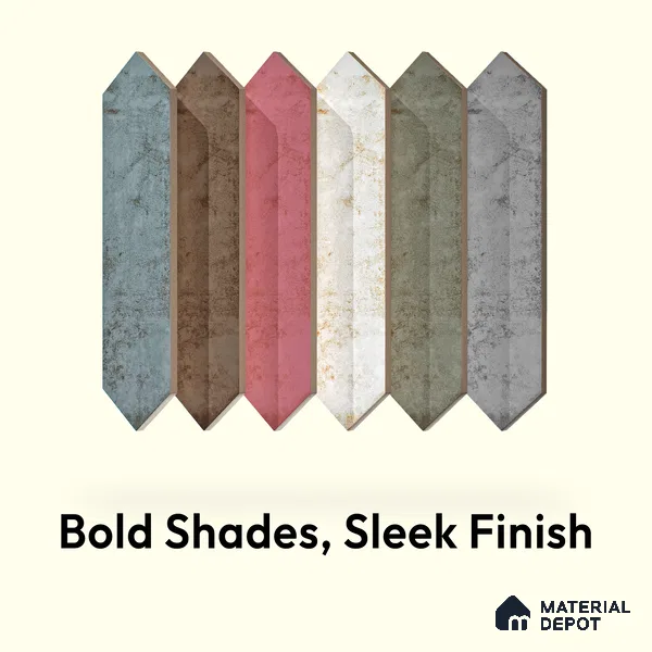 Subway Wall Tile TL 06163 C Cavalier Picket Rose Glow 12 x 3 inch Ceramic Glossy Finish - 10 mm | 16 Random Design | Suitable for Accent / Feature Walls, Bathroom, Kitchen Wall & Backsplashes