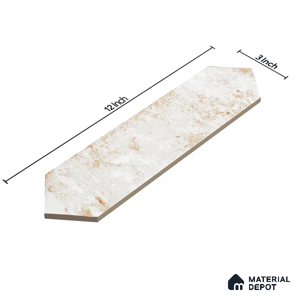 Subway Wall Tile TL 06163 D Cavalier Picket Snow Pearl 12 x 3 inch Ceramic Glossy Finish - 10 mm | 16 Random Design | Suitable for Accent / Feature Walls, Bathroom, Kitchen Wall & Backsplashes (Sample)