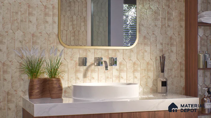 Subway Wall Tile TL 06163 D Cavalier Picket Snow Pearl 12 x 3 inch Ceramic Glossy Finish - 10 mm | 16 Random Design | Suitable for Accent / Feature Walls, Bathroom, Kitchen Wall & Backsplashes (Sample)