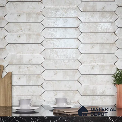 Subway Wall Tile TL 06163 D Cavalier Picket Snow Pearl 12 x 3 inch Ceramic Glossy Finish - 10 mm | 16 Random Design | Suitable for Accent / Feature Walls, Bathroom, Kitchen Wall & Backsplashes (Sample)