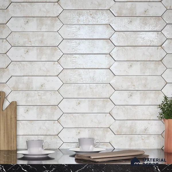 Subway Wall Tile TL 06163 D Cavalier Picket Snow Pearl 12 x 3 inch Ceramic Glossy Finish - 10 mm | 16 Random Design | Suitable for Accent / Feature Walls, Bathroom, Kitchen Wall & Backsplashes (Sample)