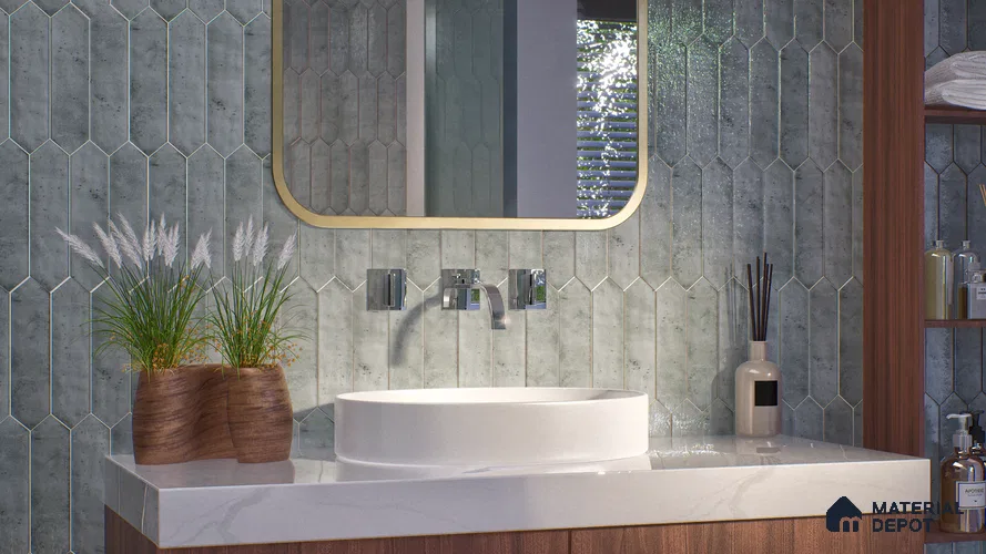 Subway Wall Tile TL 06163 F Cavalier Picket Slate Gleam 12 x 3 inch Ceramic Glossy Finish - 10 mm | 16 Random Design | Suitable for Accent / Feature Walls, Bathroom, Kitchen Wall & Backsplashes
