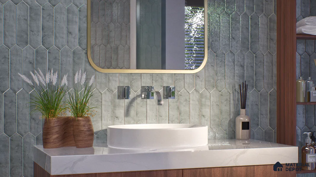 Subway Wall Tile TL 06163 F Cavalier Picket Slate Gleam 12 x 3 inch Ceramic Glossy Finish - 10 mm | 16 Random Design | Suitable for Accent / Feature Walls, Bathroom, Kitchen Wall & Backsplashes (Sample)