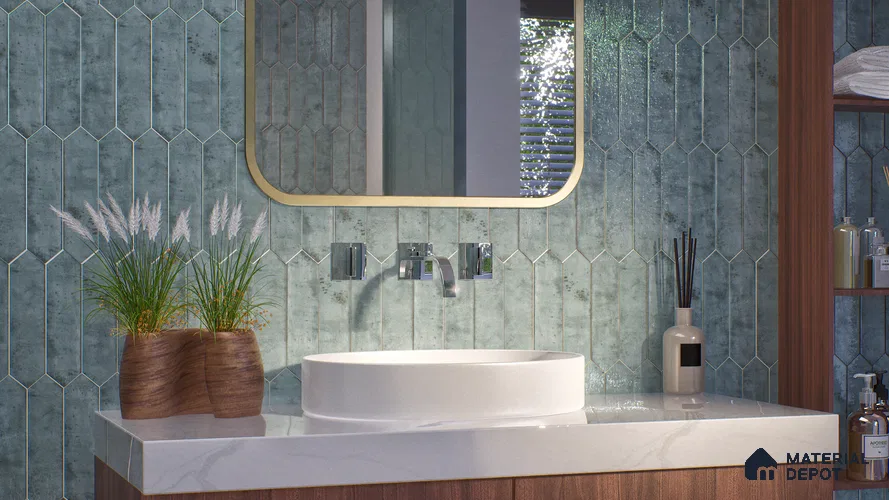 Subway Wall Tile TL 06163 Cavalier Picket Aqua Glaze 12 x 3 inch Ceramic Glossy Finish - 10 mm | 16 Random Design | Suitable for Accent / Feature Walls, Bathroom, Kitchen Wall & Backsplashes