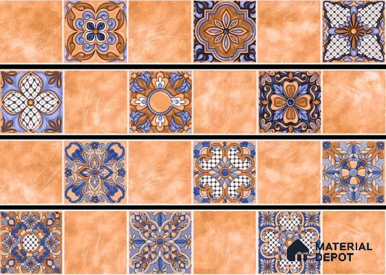 Moroccan Look Floor Tile TL 06574 B Penny Amber Decore 35 Inch x 6 Inch Vitrified Matte Finish - 9 mm | Suitable for Living Room, Kitchen & Bedroom (Sample)