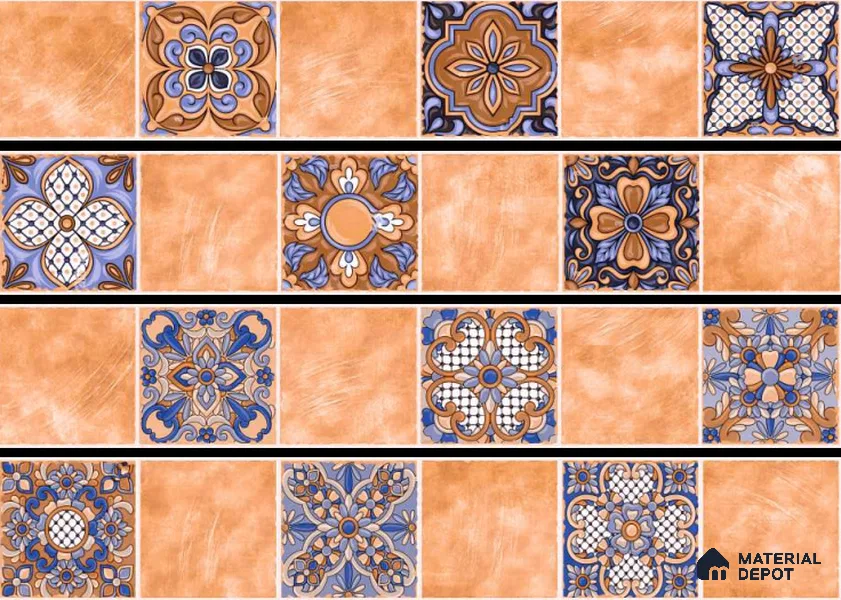 Moroccan Look Floor Tile TL 06574 B Penny Amber Decore 35 Inch x 6 Inch Vitrified Matte Finish - 9 mm | Suitable for Living Room, Kitchen & Bedroom (Sample)