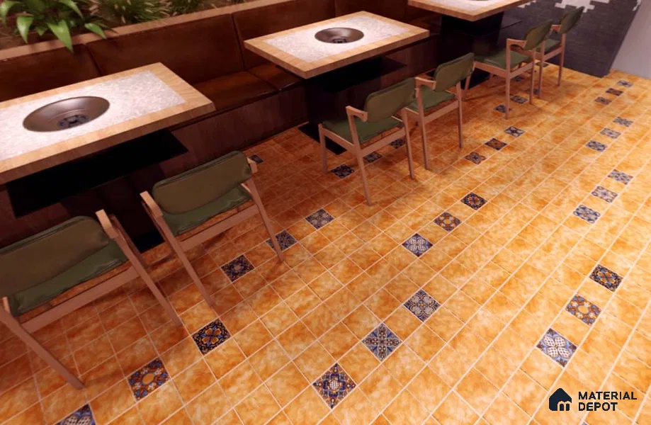 Stone Look Floor Tile TL 06574 Penny Amber Art 35 Inch x 6 Inch Vitrified Matte Finish - 9 mm | Suitable for Living Room, Kitchen & Bedroom