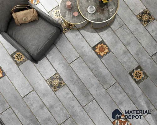 Stone Look Floor Tile TL 06571 E Hannah Gris 35 Inch x 6 Inch Vitrified Matte Finish - 9 mm | Suitable for Living Room, Kitchen & Bedroom (Sample)