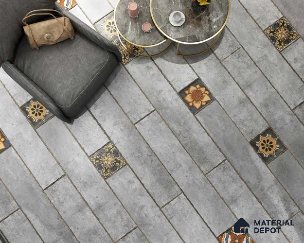 Stone Look Floor Tile TL 06571 E Hannah Gris 35 Inch x 6 Inch Vitrified Matte Finish - 9 mm | Suitable for Living Room, Kitchen & Bedroom