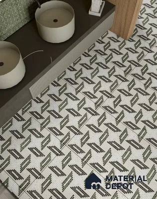 Faux Mosaic Floor & Wall Tile TL 10843 Emerald 4 ft x 2 ft Vitrified Granula Carving Matte Finish  - 9 mm | 4 Random Design | Suitable for Living Room, Bedroom, Dining, Kitchen & Bathroom (Sample)