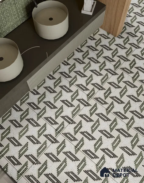 Faux Mosaic Floor & Wall Tile TL 10843 Emerald 4 ft x 2 ft Vitrified Granula Carving Matte Finish  - 9 mm | 4 Random Design | Suitable for Living Room, Bedroom, Dining, Kitchen & Bathroom (Sample)