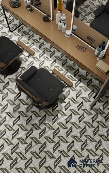Faux Mosaic Floor & Wall Tile TL 10843 Emerald 4 ft x 2 ft Vitrified Granula Carving Matte Finish  - 9 mm | 4 Random Design | Suitable for Living Room, Bedroom, Dining, Kitchen & Bathroom (Sample)